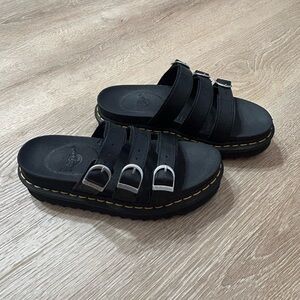 Dr. Martens Blaire Hydro Slide Black Leather Platform Sandals US 6 UK 4